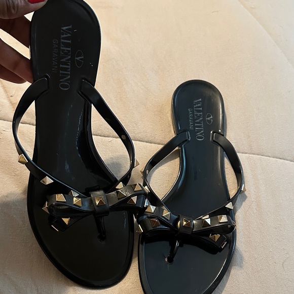 Valentino Garavani Black and Gold Studded Sandals - Picture 3 of 4